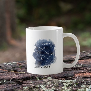 Taza De Café Constelación Nocturna Estrellada Gemini con Nombre