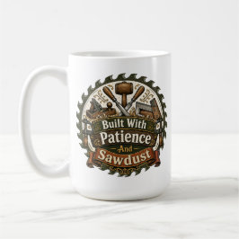 Taza de café "Construido con paciencia y serrín"