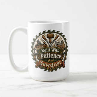 Taza de café "Construido con paciencia y serrín"