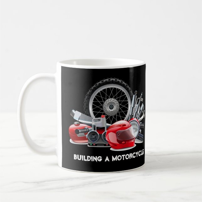 Taza De Café Construir una motocicleta con dibujos de piezas (Izquierda)