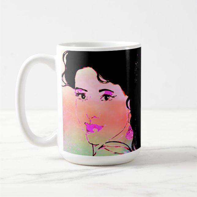 Taza De Café Contemporary Drawing of Dark Haired Girl  (Izquierda)