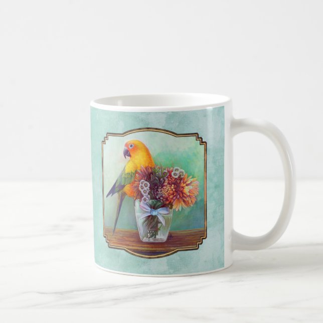 Taza De Café Conure y flores de Sun (Derecha)