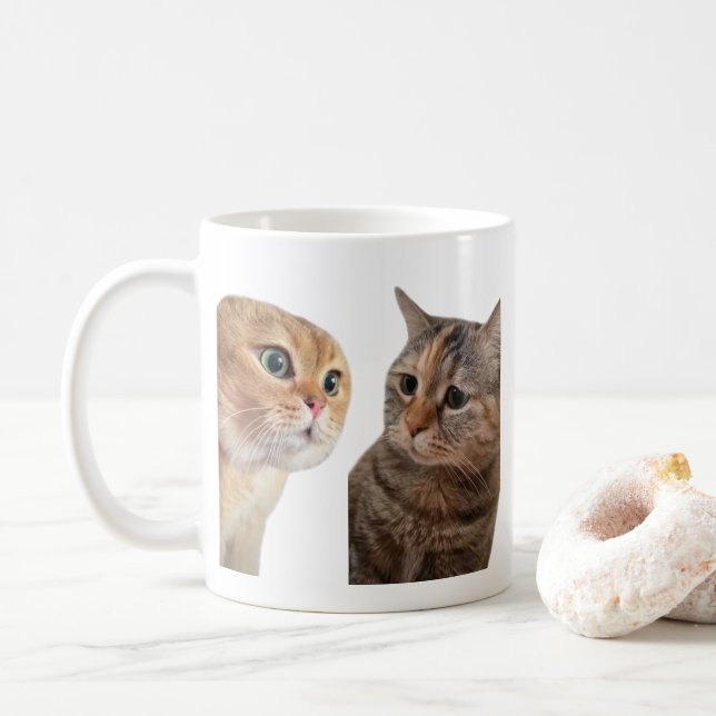 Taza De Café Conversando con gatos Meme Mug Doble cara (Con donut)