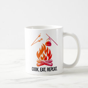 Taza De Café Cook Eat Repeat Funny Camping Fire Design