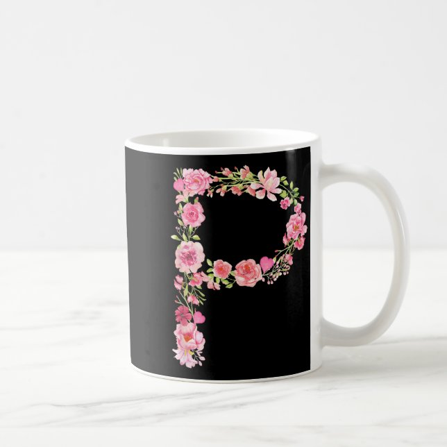 Taza De Café Cool Initial Alphabet Monogram Flowers Floral Lett (Derecha)