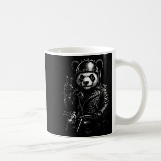 Taza De Café Cool Panda Punk Peace Sign Motorcycle  (Derecha)