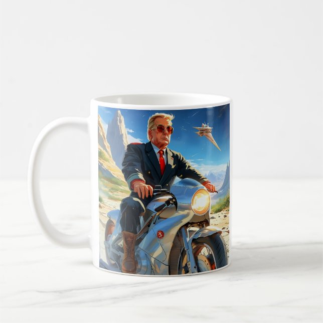 Taza De Café cool Trump Motorcycle Alien Planet Spaceship MAGA (Izquierda)