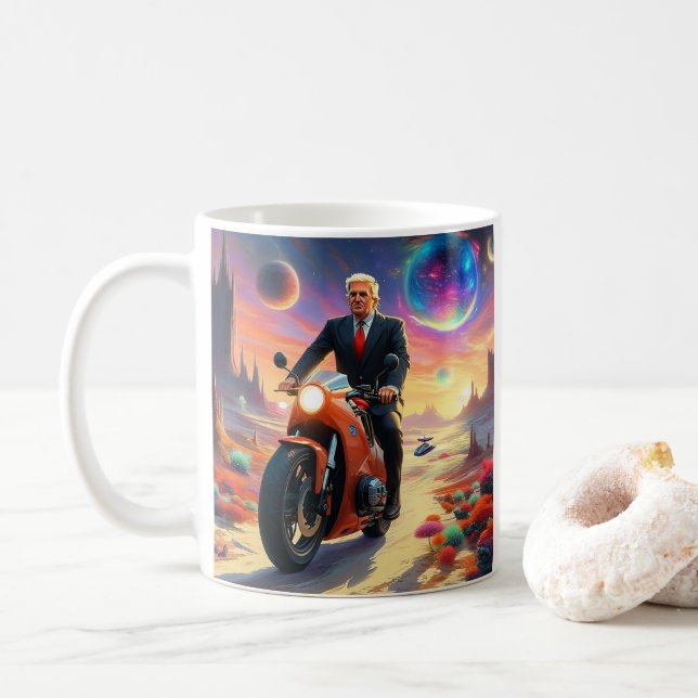 Taza De Café cool Trump Motorcycle Alien Planet Spaceship MAGA (Con donut)