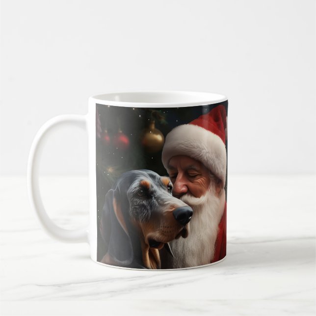 Taza De Café Coonhound Bluetick Con Navidades De Santa Claus (Izquierda)