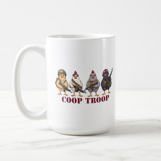 Taza De Café Coop Troop Funny 4th of July Military Hens  (Izquierda)