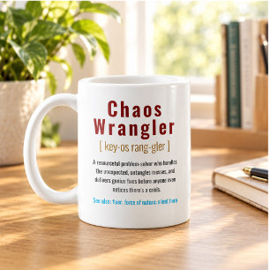 Taza De Café Coordinador de Caos divertido Definición Oficina C