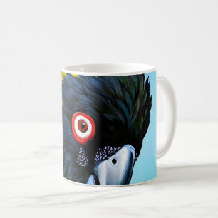 Taza De Café Copatoo negro con plumas amarillas