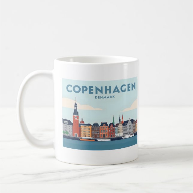 Taza De Café Copenhague Dinamarca Nyhavn Waterfront Pastel Viaj (Izquierda)