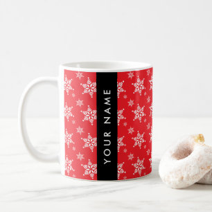 Taza De Café Copia de Copos de nieve blancos, Rojo, Tu nombre, 