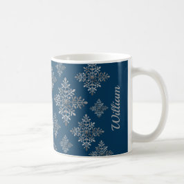 Taza De Café Copia de copos de nieve en lámina gris sobre azul