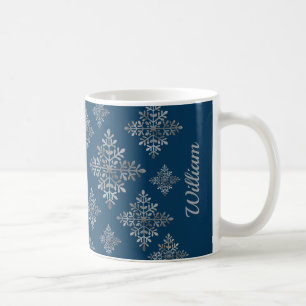 Taza De Café Copia de copos de nieve en lámina gris sobre azul 