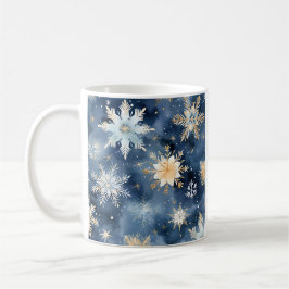 Taza De Café Copo de nieve azul y dorado