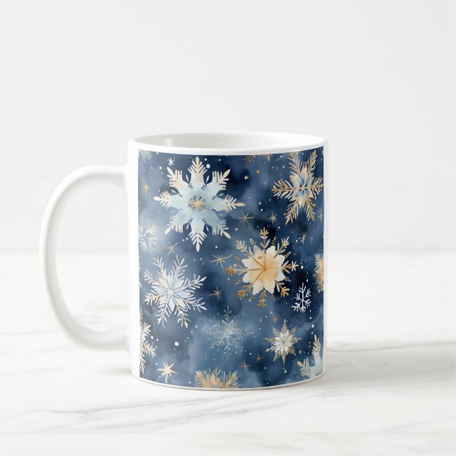 Taza De Café Copo de nieve azul y dorado (Izquierda)