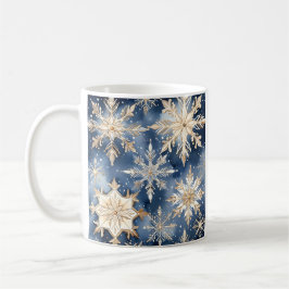 Taza De Café Copo de nieve azul y dorado