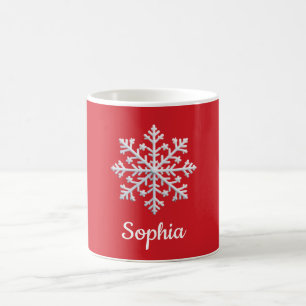 Taza De Café Copo de nieve blanco sobre Navidades rojos persona