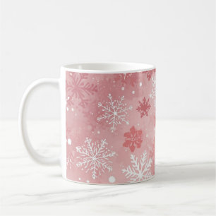 Taza De Café Copo de nieve de invierno rosa y blanco