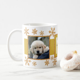 Taza De Café Copo de nieve dorado 2 Navidades fotográficos mon