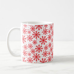 Taza De Café Copo de nieve rojo en blanco con patrón de impresi