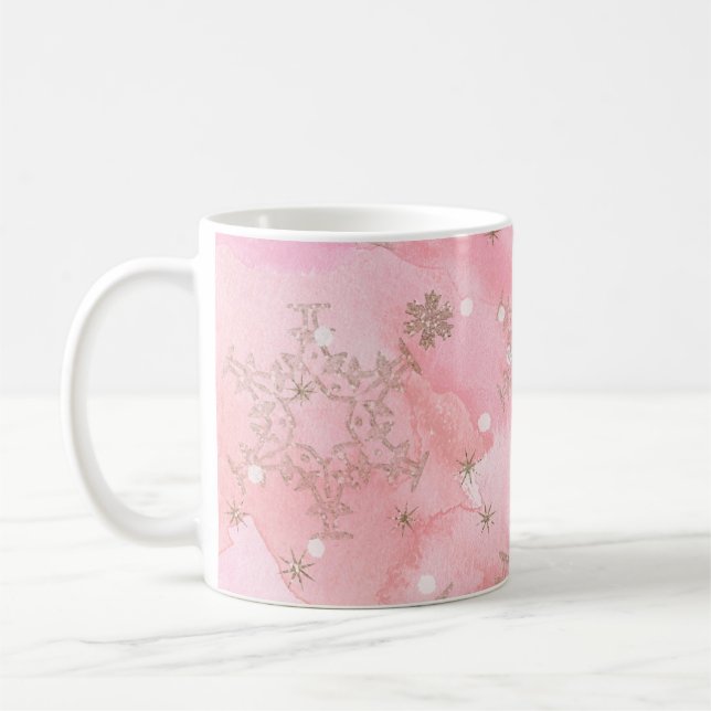 Taza De Café Copos de Navidad Rosados Patrón Boho (Izquierda)