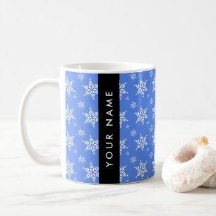 Taza De Café Copos de nieve blancos, azul, tu nombre, personali
