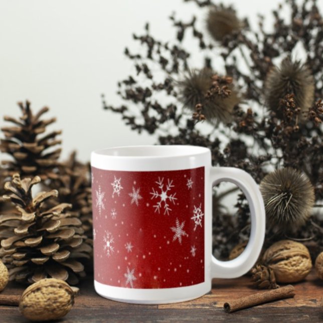 Taza De Café Copos de nieve blancos con fondo rojo (Subido por el creador)