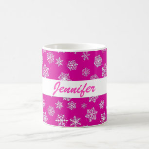 Taza De Café Copos de nieve blancos de 3 d sobre fondo rosa de 