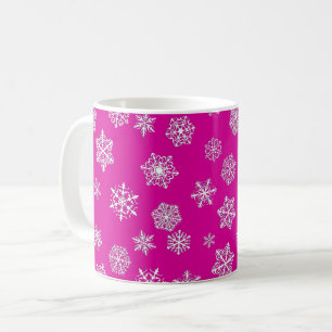Taza De Café Copos de nieve blancos de 3 d sobre fondo rosa fuc