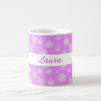 Taza De Café Copos de nieve blancos de 3 d sobre un fondo de or