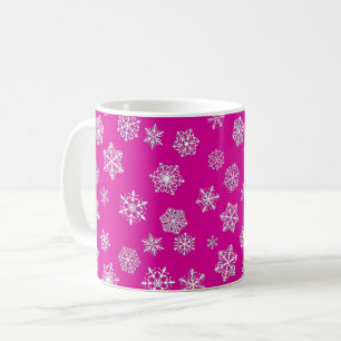 Taza De Café Copos de nieve blancos en fondo rosa fucsia
