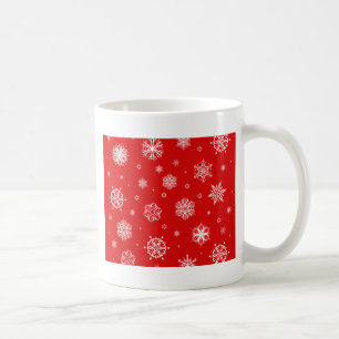 Taza De Café Copos de nieve blancos sobre fondo rojo