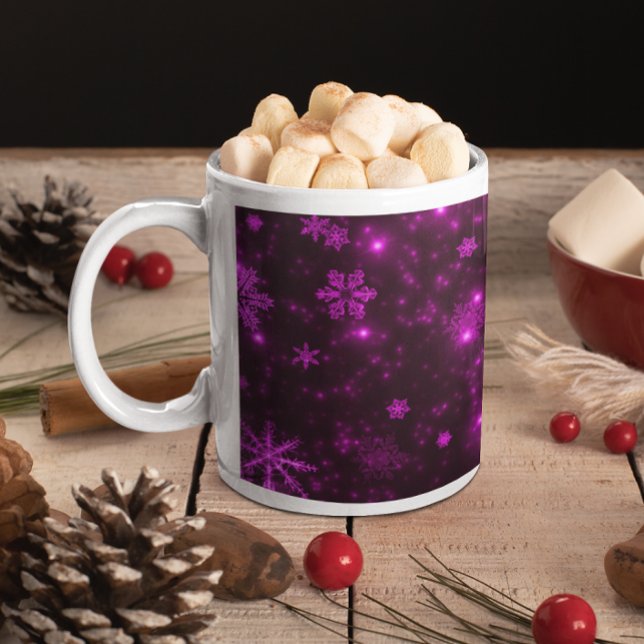 Taza De Café Copos de nieve con fondo morado (Snowflakes with Purple Background Coffee Mug)