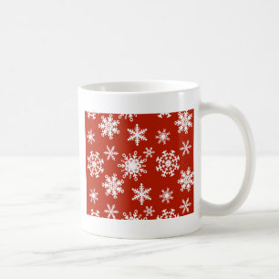 Taza De Café Copos de nieve en blanco sobre fondo rojo