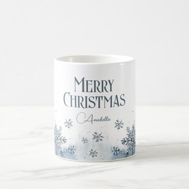 Taza De Café Copos de nieve Feliz Navidad Nombre personalizado  (Centro)