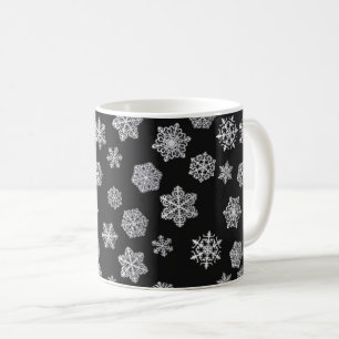 Taza De Café Copos de nieve plateados sobre fondo negro