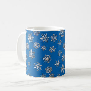 Taza De Café Copos de nieve plateados sobre un fondo azul cobal