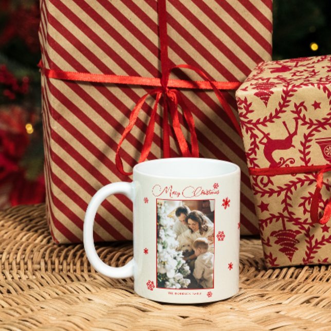 Taza De Café Copos de nieve rojos | Foto familiar de Navidades (Subido por el creador)