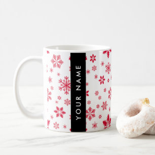 Taza De Café Copos de nieve rojos, tu nombre, personaliza