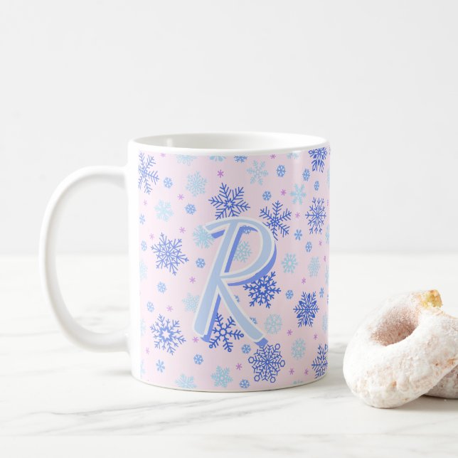 Taza De Café Copos de nieve rosados pasteles con Moda elegante  (Con donut)