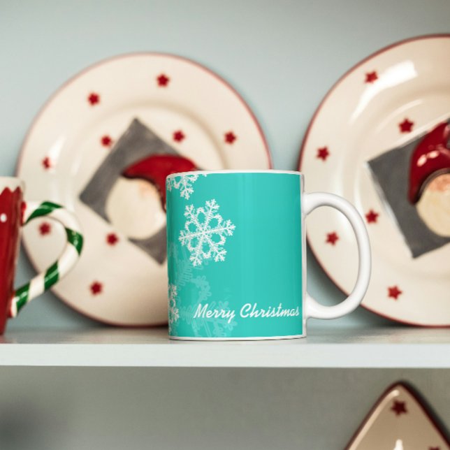 Taza De Café Copos de nieve turquesa y Navidad blanco (Subido por el creador)