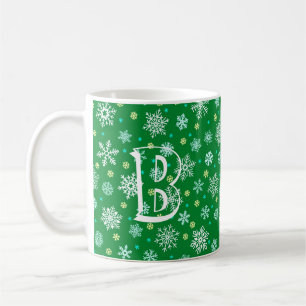 Taza De Café Copos de nieve Verde Clásico Festividad Elegante M