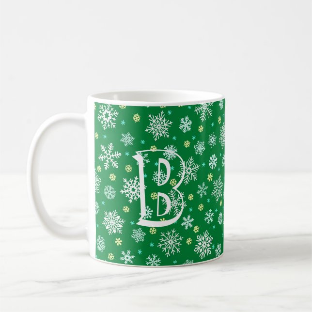 Taza De Café Copos de nieve Verde Clásico Festividad Elegante M (Izquierda)