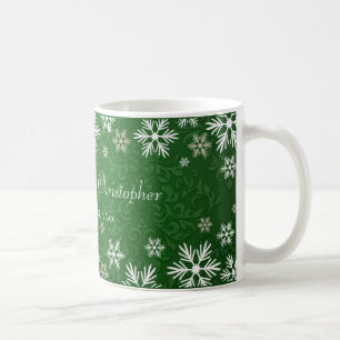 Taza De Café Copos de nieve y boda verde del damasco