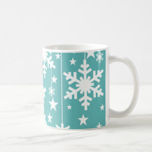 Taza De Café Copos de nieve y estrellas taza, aguamarina
