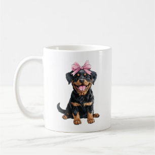 Taza De Café Coqueta Lazo Rottweiler Mamá Perro Chica Rosa
