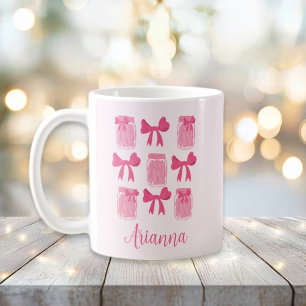 Taza De Café Coqueta rosa caliente Jar y Bow personalizada